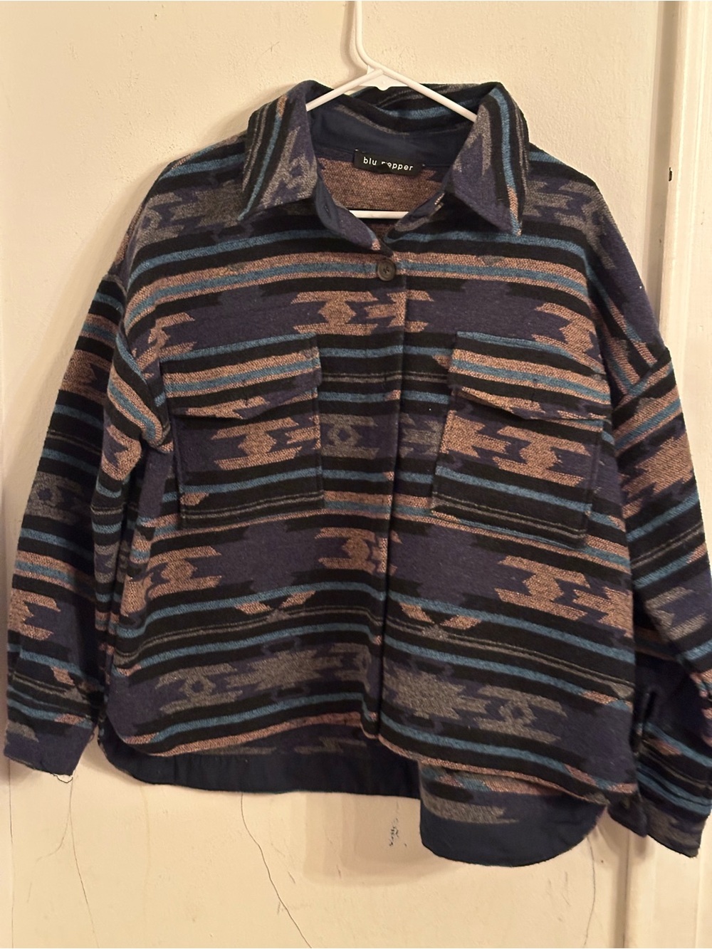 Blue Pepper Southwestern Aztec Print Button-Front Shirt Jacket